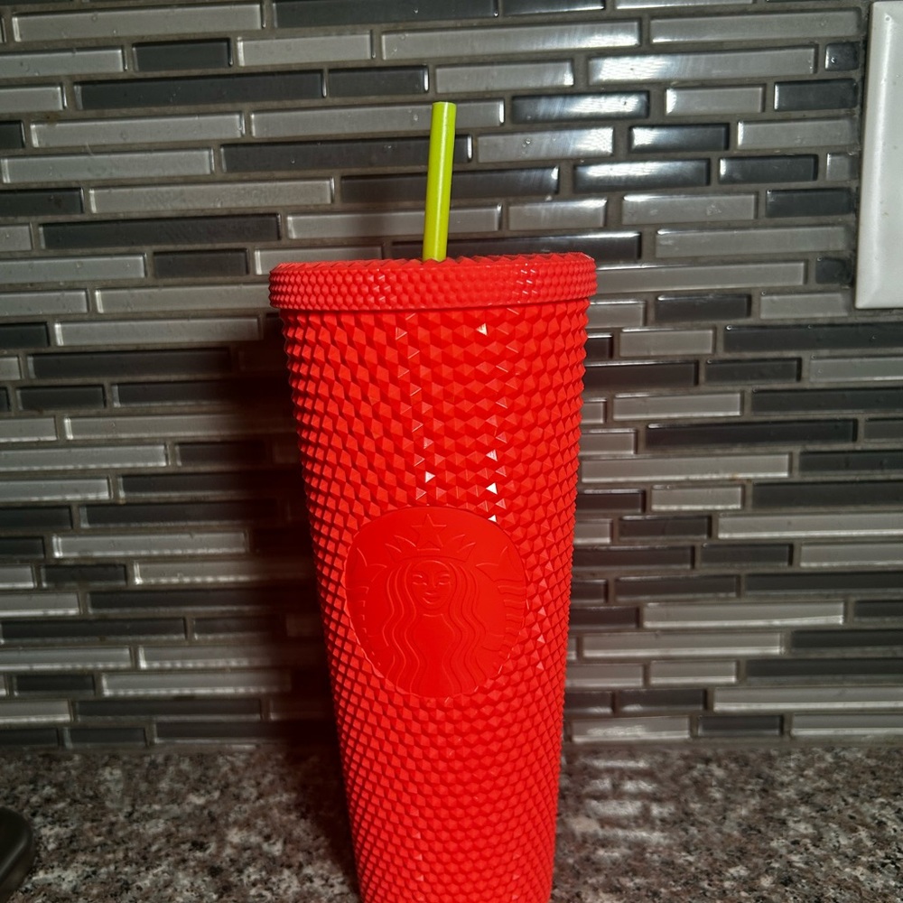 Starbucks Red Textured Tumbler with Green Straw